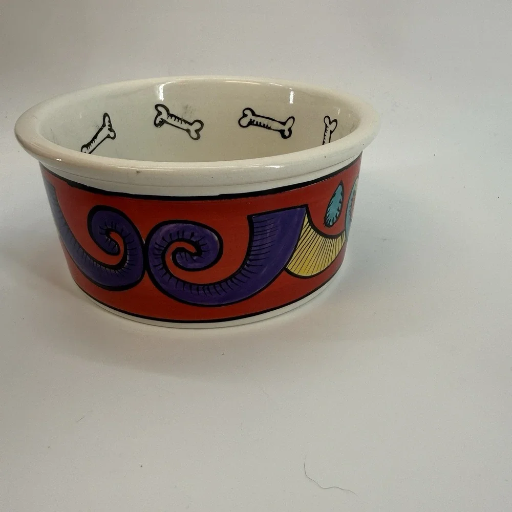 Signature Houseware Cat Dish Jester Ursula Dodge Large Stoneware Bowl Fish Heart